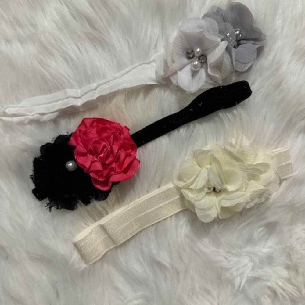 Bundle (3) of Double Chiffon Flower on FOE Headband HB8271 Handmade NWT Boutique
